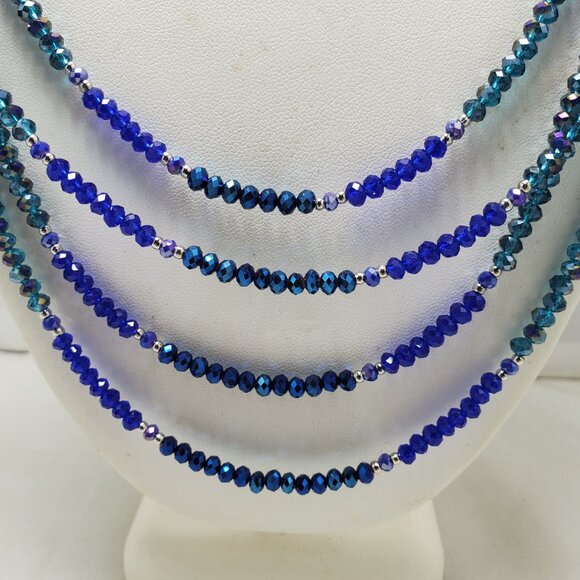Ali Khan 4 row Sapphire glass beads with silver chain layered necklace - Picture 3 of 9